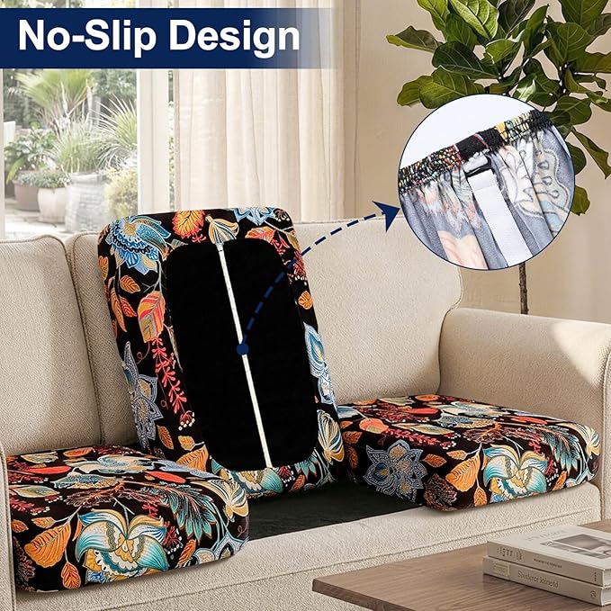 Smiry Waterproof Patio Cushion Covers, Stretch Outdoor Couch Slipcovers Replacement Washable Furniture Protector Sofa Chair Seat Cover for Dogs and Pets (8 Pcs, Black and Orange)