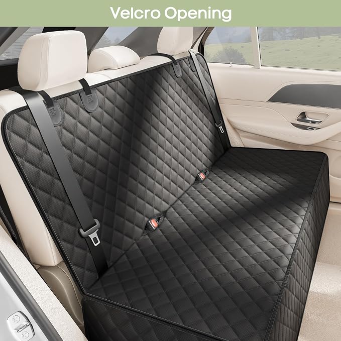 Back Seat Cover for Dogs, Bench Seat Cover Protector with Side Flaps | 600D Oxford, Waterproof Scratchproof Non-Slip Car Seat for Dogs, Velcro Openings for Child Seat Access, Fits Cars Trucks SUVs