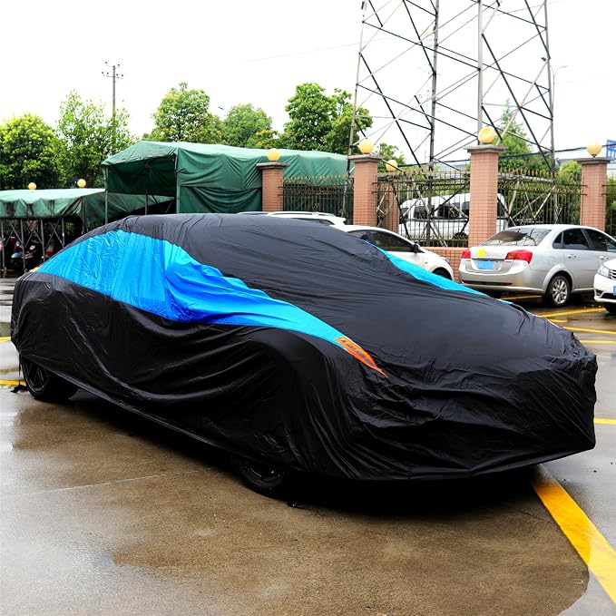 MORNYRAY Waterproof Car Cover All Weather Snowproof UV Protection Windproof Outdoor Full car Cover, Universal Fit for Sedan (Blue, A2-Fit Sedan Length(Up to 177 inch)