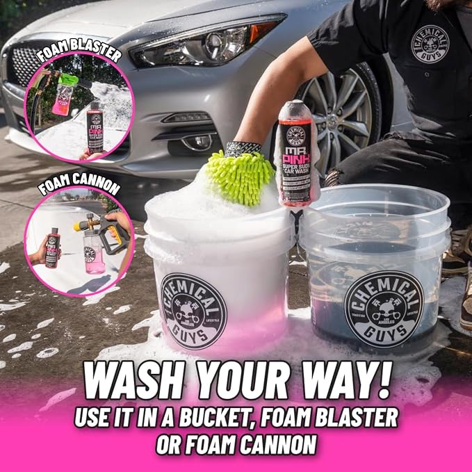 Chemical Guys, Mr. Pink pH-Balanced Car Wash Soap for Foam Cannons, 128 oz | Thick foaming suds lift dirt and grime in foam cannons, blasters or buckets, gentle on wax, sealant and ceramic
