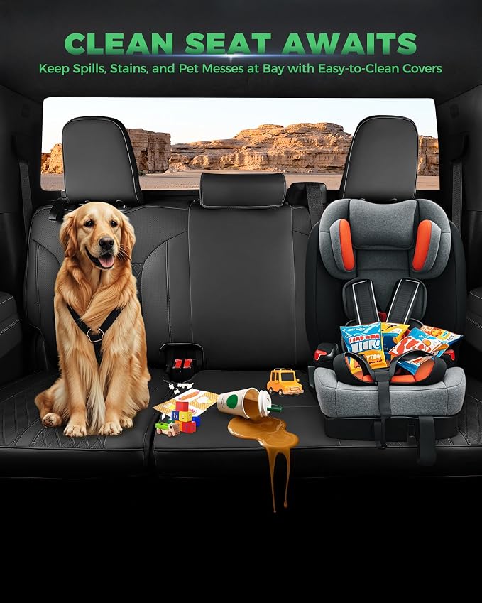 Custom Leather Seat Covers for 2019-2026 Sierra/Silverado 1500 | Only Crew Cab, Fits 2500/3500HD 2020-2026, no Rear Armrest/Seatback Storage, Waterproof, Scratch-resistant, Easy-clean