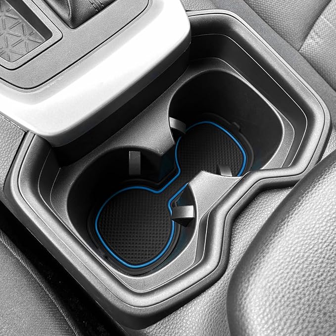 3D Cup Holder Inserts for Toyota RAV4 Accessories 2025 2024 2023 2022-2019 | Silicone Cup Coaster Mats Pad, Center Console Liner, 2Pcs, Blue Trim