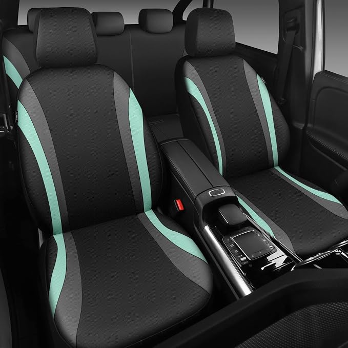 CAR PASS EVA Waterproof Car Seat Covers Full Set, Mint Seat Covers for Cars,Airbag Compatible,Universal Fit Sedans,Vans,SUVs,Trucks (Black and Mint)