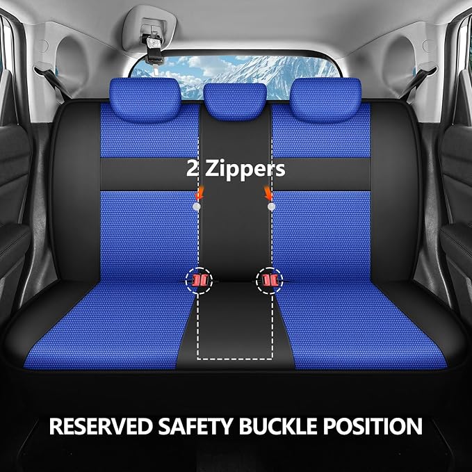 HChengkikz Car Seat Covers, Air Mesh, Breathable (Black + Blue) | Airbag Compatible, Automotive Comfort Protection, Universal Fit for Most Cars,Trucks,SUVs