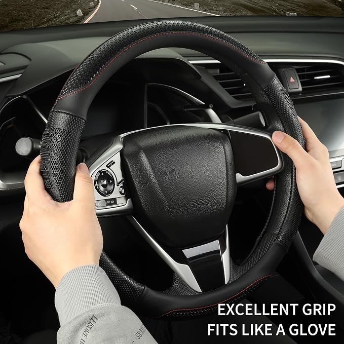 Anti-Slip Silicone Steering Wheel Cover Great Grip with 3D Honeycomb | Sporty Design Large 16 inch for F150 F250 F350 Model S X Ram 4Runner Tacoma Tundra Range Rover, All Black