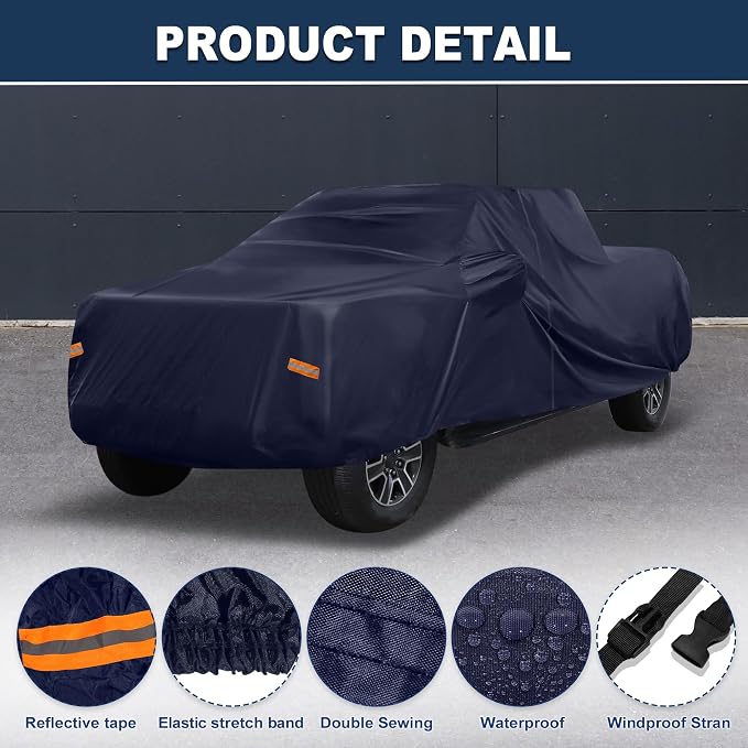 ACROPIX Car Cover Waterproof All Weather Full Exterior Cover Rain Hail Sun Protector Car Cover Navy Blue Fit for Toyota Tacoma Crew Cab 4DR 6.1FT with Door Zipper - Pack of 1