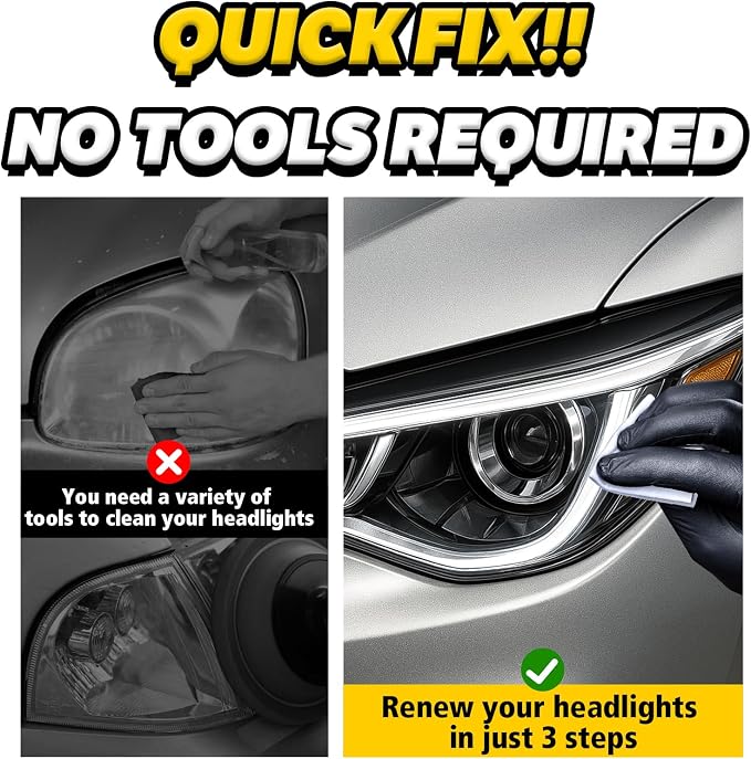 Headlight Restoration Kit, Headlight Cleaner And Restorer Kit, Removes Oxidation and Yellowing, No Power Tools Required, Multifunctional Car Headlight Polishing for All Vehicle Types