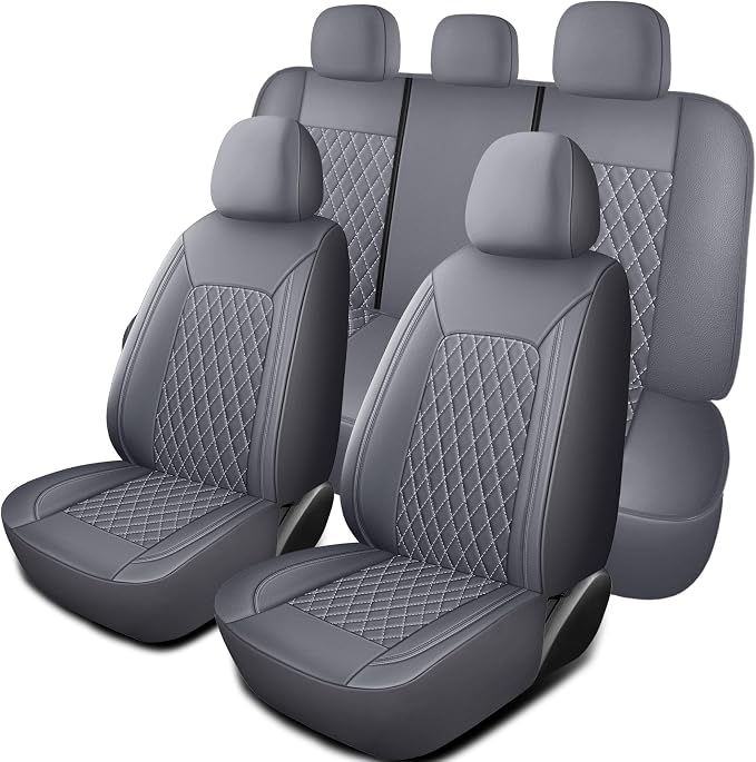 HChengkikz Faux Leather Full Set Car Seat Covers, Front & Split Rear | Bench Seat Protectors, Easy to Install Universal Fit for Sedans, Trucks, Vans, SUVs Automotive Interior Accessories