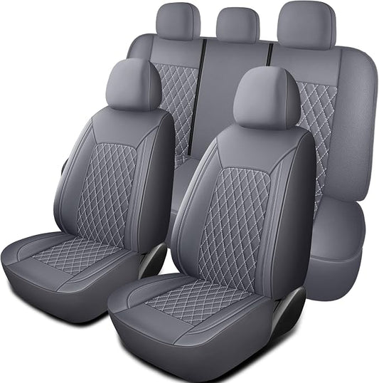 HChengkikz Faux Leather Full Set Car Seat Covers, Front & Split Rear | Bench Seat Protectors, Easy to Install Universal Fit for Sedans, Trucks, Vans, SUVs Automotive Interior Accessories