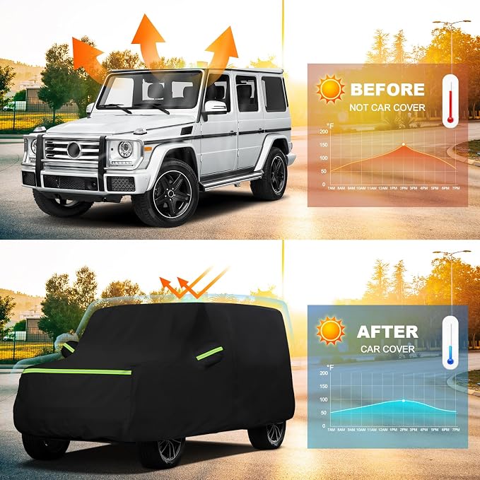 QUNSUNUS 6 Layer Car Cover for Mercedes Benz G-Class 500 550 650 2004-2025 Waterproof All Weather 420D Windproof for Wagon Car Cover Hail Protection with Zipper