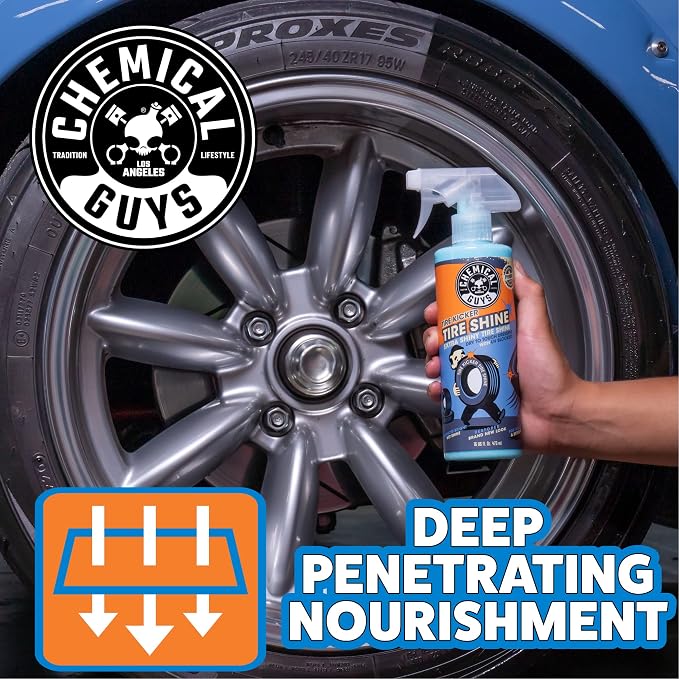 Chemical Guys, Tire Kicker Extra Glossy Tire Shine for Rubber & Trim, 16 oz | Sprayable dressing revives a deep wet look on tires, trim and bumpers, dries to the touch with no greasy sling