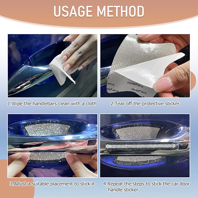 10 PCS Bling Car Door Handle Protector, Shiny Crystal Rhinestone Anti-Scratch Universal Cars Door Handle Protective Cover, Glitter Auto Accessories for Women (Black and White)