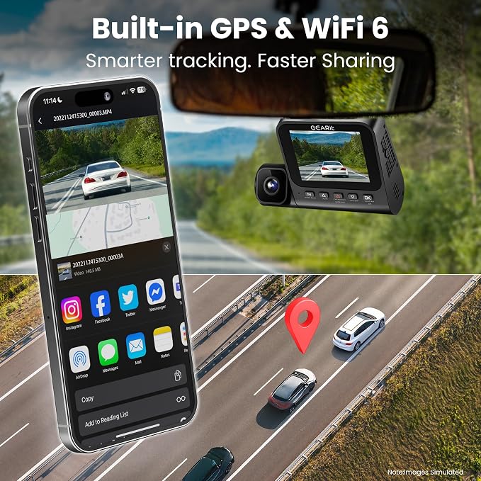 GEARit 3 Channel Dash Cam, 4K Front and Rear Dash Camera for Cars with Interior Camera, Triple Dashcam Front and Back, Night Vision, Loop Recording, Parking Mode Ready, 24-Month Warranty