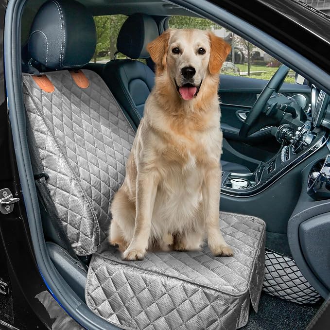 PETICON 2 Pack Pet Car Seat Cover for Front Seat, Captain Chair Seat Cover | Waterproof Pet Seat Protector, Full Protection with Side Flaps, Non-Slip, Large Front Storage Pocket, Fits Cars/Trucks/SUVs