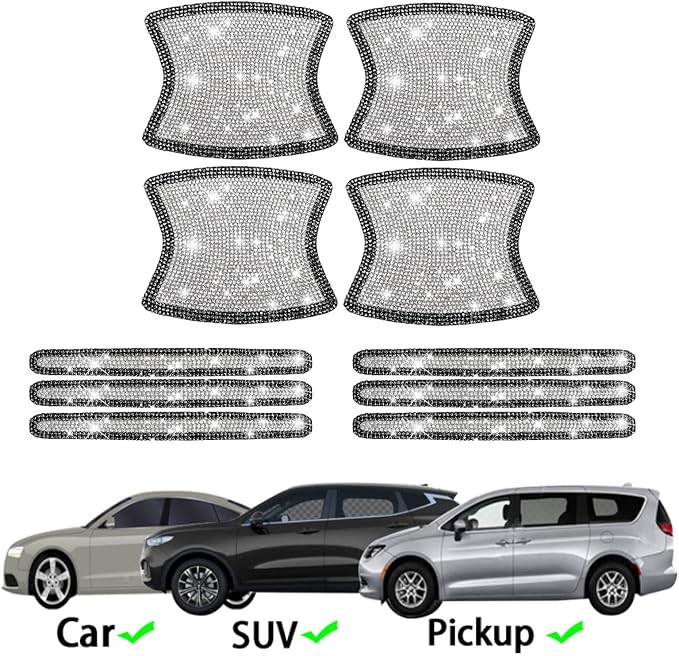 BetterJonny 10PCS Crystal Car Door Handle Scratches Protector, Rhinestone Car Door Handle Stickers Bling Car Door Handle Scratch Protector Stickers for Women and Girls Car Stickers (Black White)