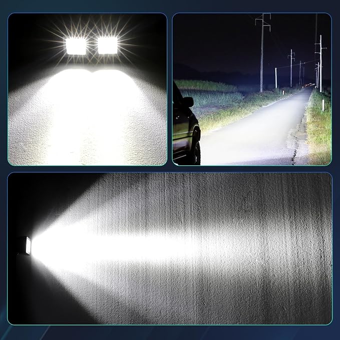 2 Inch Spot LED Pods 2" LED Light Bar Small Cube Lights 2x2 Square Wrok Lights 12V Waterproof Fog Light for Truck F150 Bronco Wrangler Toyota SUV Dirt Bike Motorcycle UTV ATV