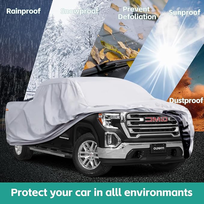 GUNHYI Pickup Truck Cover - Waterproof All Weather, 6 Layer Heavy Duty, Universal Fit Ford F150, Chevy Silverado, GMC Sierra, Dodge Ram 1500 Extended/SuperCrew Cab (Up to 248 inch)