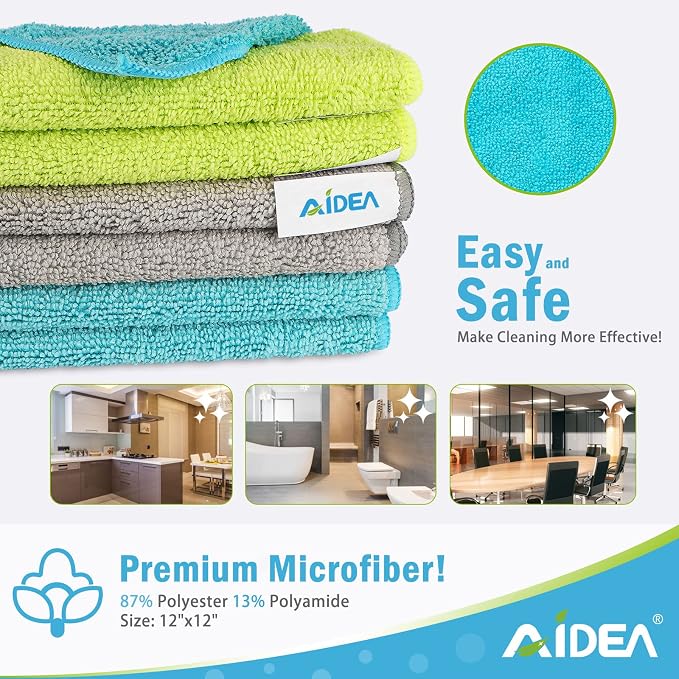 AIDEA Microfiber Cleaning Cloth 100PK, Microfiber Towels for Cars 12"x12" | Absorbent Cleaning Rags, Reusable Microfiber Towel Lint-Free Streak-Free for House, Kitchen, Window Multicolor Soft Bulk Rags