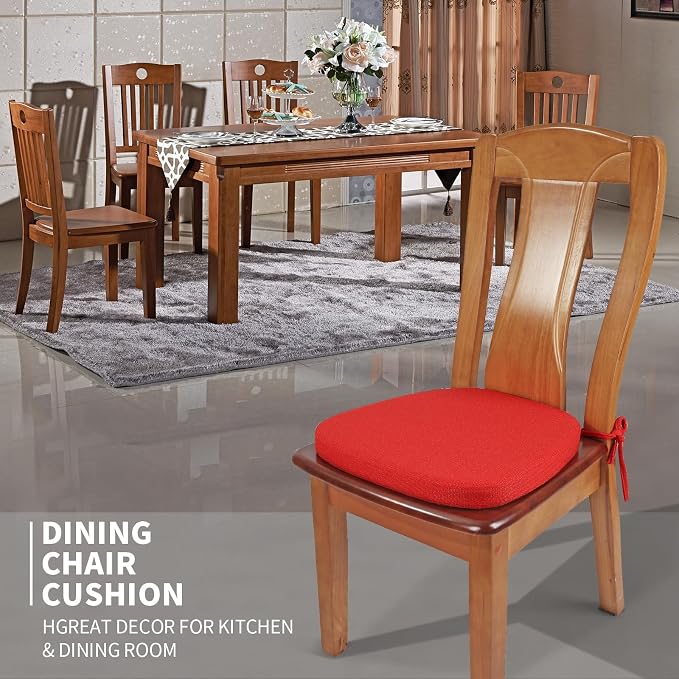 SINOSSO 4 Pack Memory Foam Chair Cushions for Dining Chairs, Friendly Woven Fabric 16" U-Shape Comfortable Kitchen Chair Pads, Removable Slip Resistant Seat Cushions (Set of 4, Red)
