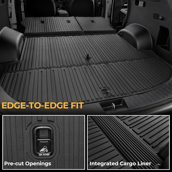 Floor Mats for 2021-2023 Hyundai Santa Fe Gas Accessories | Full-Coverage Set with Integrated Cargo Liner & Backrest Protector, Odorless & Durable, All-Weather Protection, 3D Laser Fit