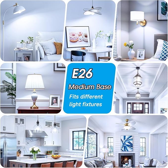 Maylaywood A19 LED Light Bulbs, 60 Watt Equivalent, 6000K Cool White, 850LM, Non-Dimmable, E26 Base, 9W Bright White LED Bulbs, 4-Pack