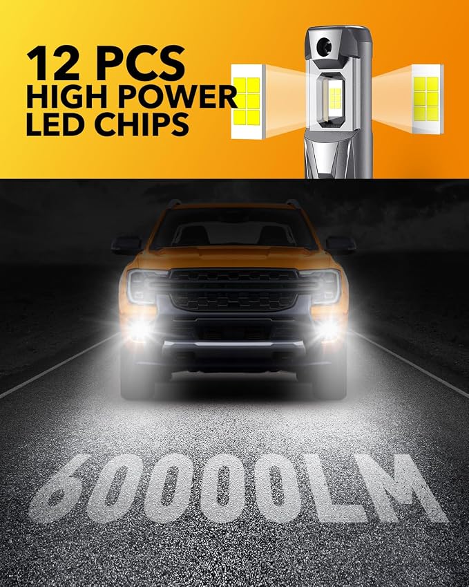 OXILAM H11 LED Light Bulb, 12 Times Ultra-Bright 6500K Cool White, Flicker-Free, 60,000-Hour Lifespan, Plug and Play, IP68 Weather Resistant, H8 H9 Fog Compatible with Cars Trucks SUVs, Pack of 2