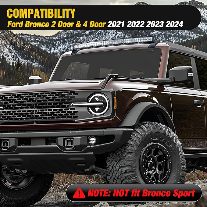 Nilight 42 inch Curved LED Light Bar Bracket Mounting Upper Windshield Roof Cab Brackets Compatible with Ford Bronco 2 Door and 4 Door 2021 2022 2023 2024