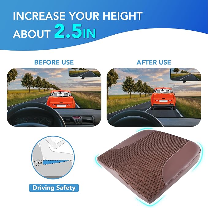 Lofty Aim Car Seat Cushion, Car Seat Pillow, Automotive Cushion | Memory Foam Car Seat Cushion for Long Driving, Butt Pillow for Pain Relief, Driver Seat Cushion for Car, Truck, Office, Brown