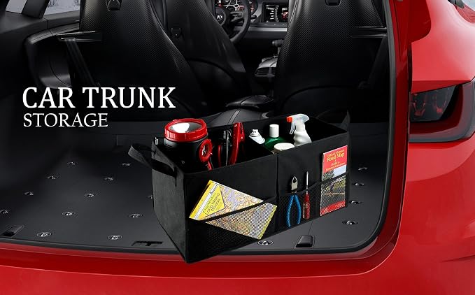 Handy Laundry Car Trunk Organizer – Large 2 Compartment Storage Bin with Non-Slip Fastener, Mesh Side Pockets & Heavy-Duty Handles, 22 x 10 x 11 in, Black – Prevents Shifting & Rolling
