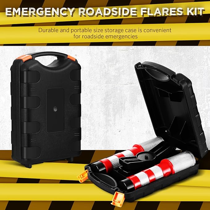 Riakrum 6 Pcs Emergency Roadside Flares Bulk Kit LED Safety Strobe Road Warning Light Bright Red Safety Beacon Strobe Light Roadside Flare Magnetic Base Detachable Stand Vehicle (Batteries Excluded)