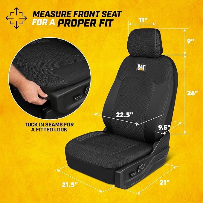 CAT MeshFlex Seat Covers Full Set for Full-Size Pickup Trucks Only - Black | Front Bucket Seat Covers & 60/40 Split Rear Bench Protector – Interior Accessories For F-150, Silverado, Ram, Sierra & Tundra
