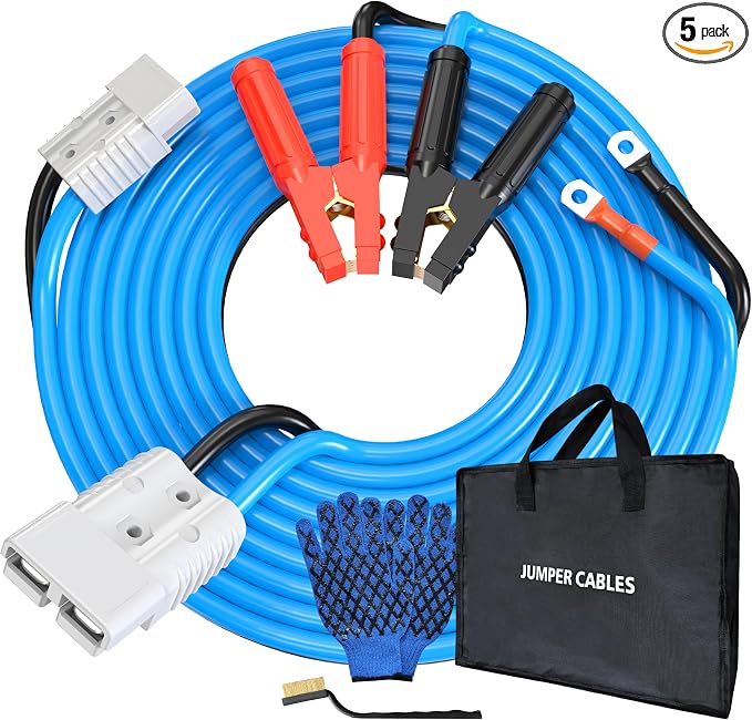 0 Gauge 25 Feet Quick Connect Jumper Cables for Car, Automotive Booster Jumper Cables Heavy Duty Quick Connect Plug for SUV and Trucks with Carry Bag, Gloves, Brushes