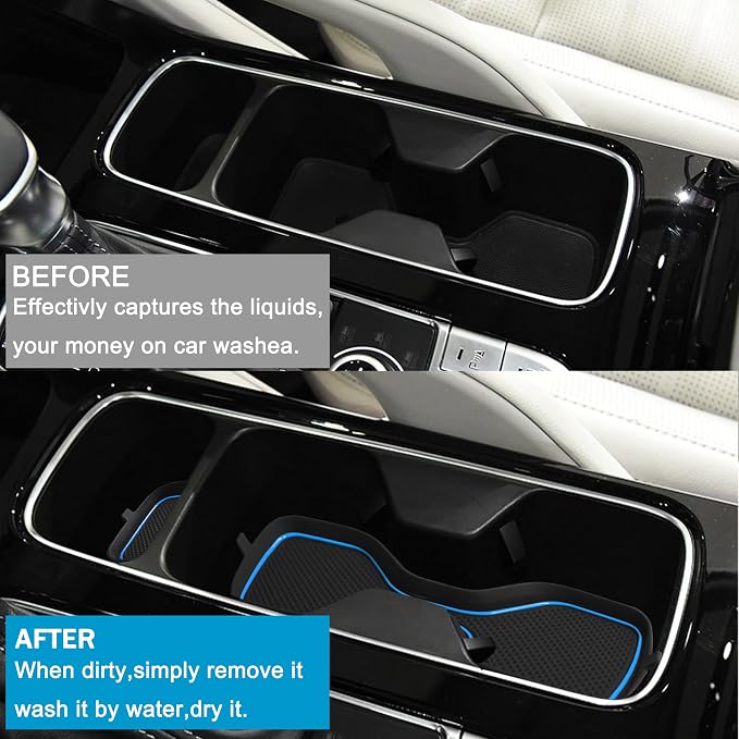 Cup Holder Coaster for Kia Telluride Accessories 2020 2021 2022 2023 2024 2025 Non-Slip Silicone Cup Holder Insert Mat Center Console Protector Liner Pad Interior Decoration 6Pcs (Blue Trim)