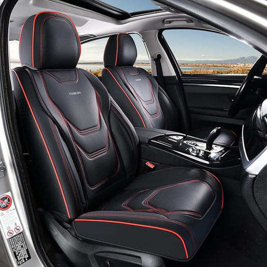 Coverado Car Seat Covers Front Seats, 2 Piece Car Seat Protector Waterproof Leather Seat Cushion Universal Fit for Truck Automotive Vehicles Black&Red