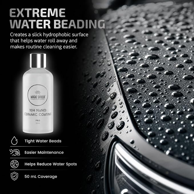 Magic Shield Ceramic Coating PRO 10H - Self-Healing | Long lasting for 2 cars+ | Advanced SiO2 Protection | Easy Application | Candy-Like Gloss | Perfect for Cars, Motorcycles, RVs, and Boats (50ml)