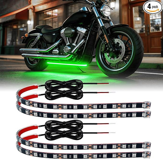 Car LED Strip Lights IP68 Waterproof Cuttable 12inch Green 4 Pcs | 12V Footwell & Underbody Lights, 18pcs 5050 SMD, interior & exterior light, fits SUVs, trucks, motorcycles, boats, golf carts