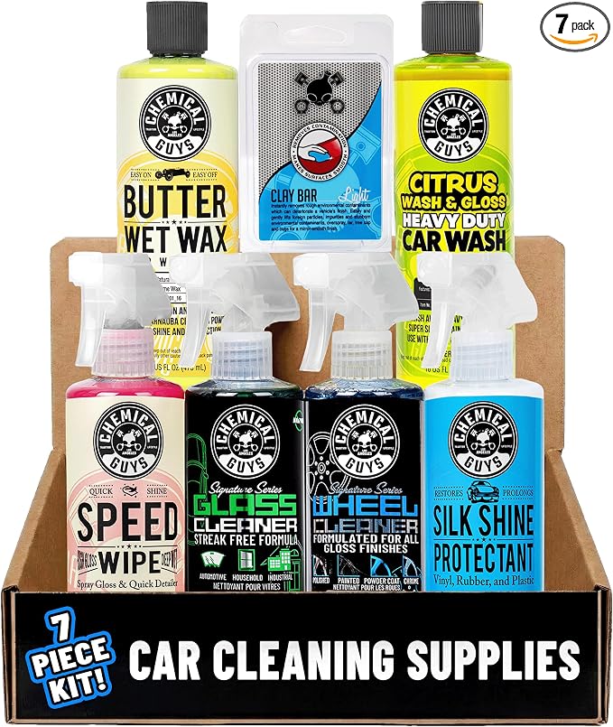 Chemical Guys, 7-Piece Starter Car Care Kit, Wash, Wax & Interior Cleaning | Six 16 oz care chemicals plus accessories for washing, waxing and interior cleaning, an all-in-one starter set