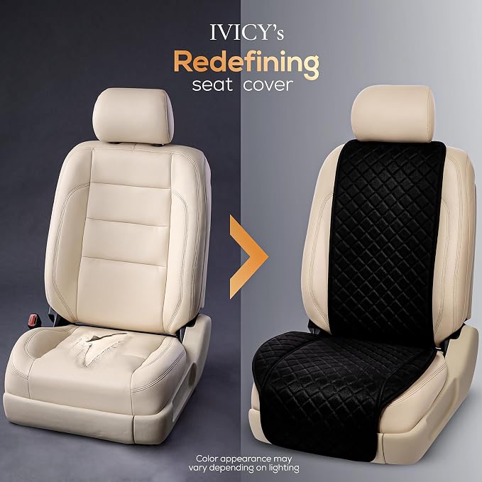 IVICY Faux Linen Front Car Seat Cover – Non-Slip Bucket Seat Protector for Most Cars, SUVs, Vans & Trucks – 1 Seat Cover, Machine Washable, Side-Airbag Friendly, Black