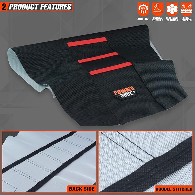 Universial Dirt Bike Seat Cover - Soft Ribbed Rubber Seat Covers for Motorcross Enduro (Red)