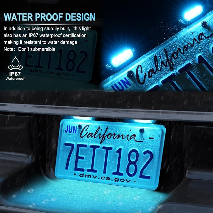 LivTee License Plate LED Light 2PCS, Universal 12V Waterproof Tag Lamp for Car Truck SUV RV Trailer Boat Van, Ice Blue