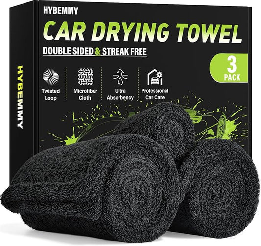 2+1 Pack Car Drying Towels – Microfiber Towels for Cars (36" x 24"), Ultra-Absorbent, Streak-Free, Scratch-Free, No Water Spots, Double-Twist Pile & Edgeless Design, Grey