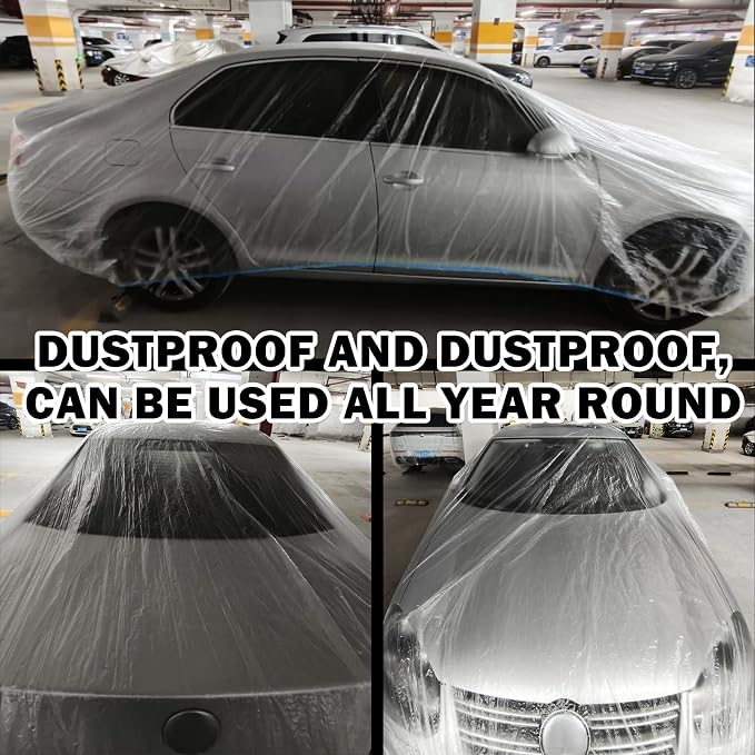 Plastic Car Cover with Elastic Cord,21.32x12.46 Ft Car Covers for Automobiles to Isolate from Dust/Rain,Clear Vehicle Accessories Disposable Cars Covers Fit Cars & Small SUVs
