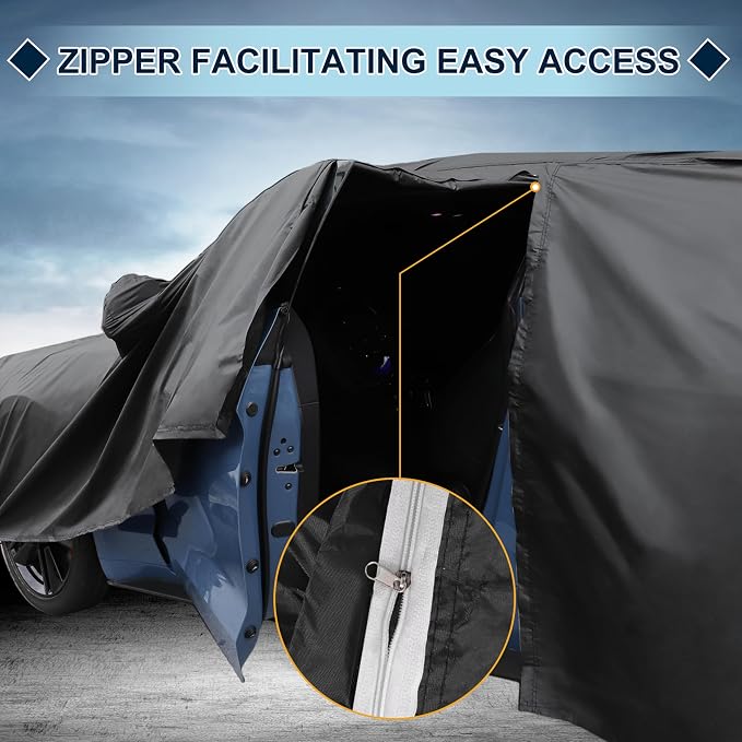 Black Heavy Duty Waterproof Car Cover for SUV 173"-179" - All-Weather UV Protected Outdoor Full Exterior Cover with Sun/Snow/Rain Resistance