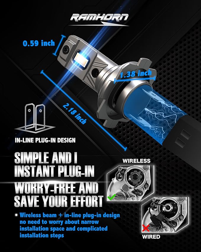 RAMHORN H7 Light Bulbs, 300% Brightness, No Adapter Required 1:1 Size, Plug-N-Play, Non-Polarity Fog Light, Pack of 2