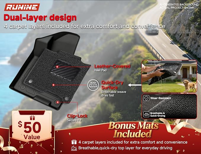 Floor Mats for Hyundai Tucson 2022-2026 (Not for Hybrid & PHEV), 2-in-1 All Weather TPE Floor Liners with Removable Carpet Layer, Custom Fit Waterproof Anti-Slip Car Mats Front & Rear