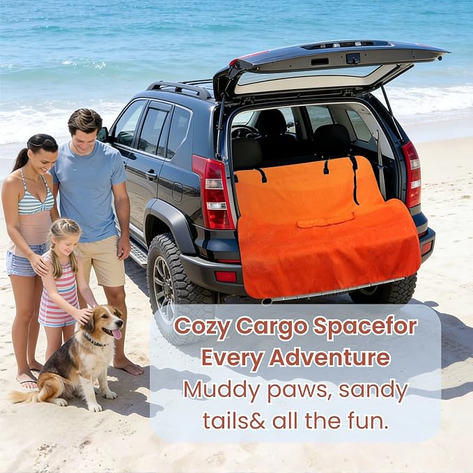 Waterproof Back Seat Cover for Dogs and Kids, Car Seat Protector Under Baby Car Seat, Child and Dog Car Seat Cover Blanket for Rear Bench(Orange, Rear Bench Seat Towel)