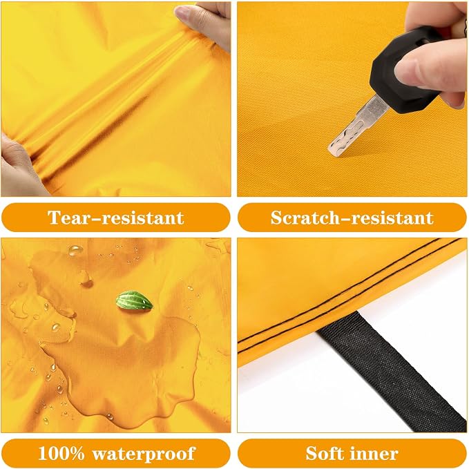 Riakrum Full Car Cover Waterproof All Weather for Automobiles Windproof Cover Rain UV Protection Sun Scratch Resistant Outdoor Universal(Fit Sedan Length (194-208'') 59'' H,Black, Orange)
