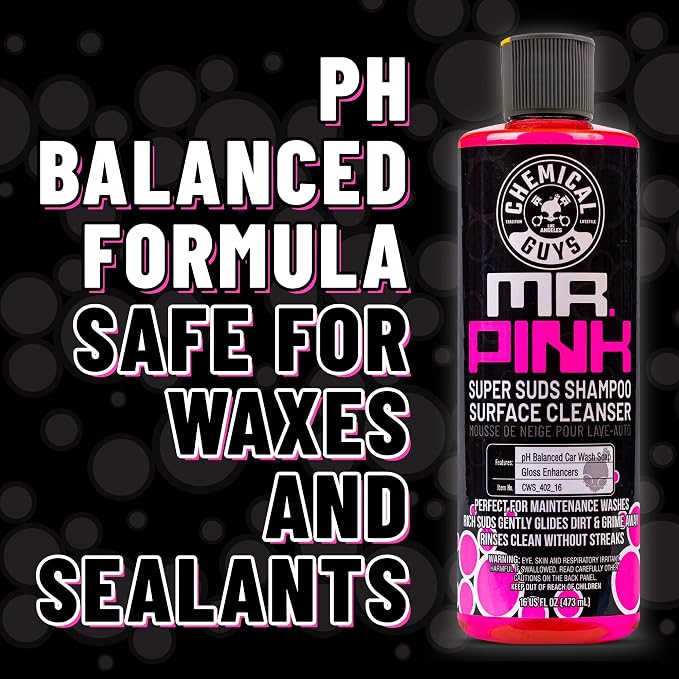 Chemical Guys, Mr. Pink pH-Balanced Car Wash Soap for Foam Cannons, 128 oz | Thick foaming suds lift dirt and grime in foam cannons, blasters or buckets, gentle on wax, sealant and ceramic