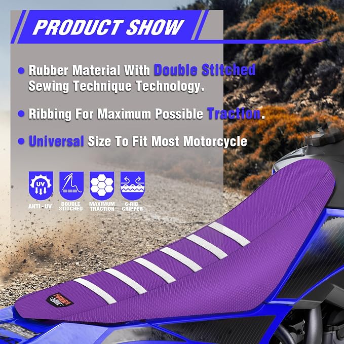 Dirt Bike Seat Cover - White Stripe Universial Seat Cover for Dirt Bike - Motorcycle Motorcross Enduro Seat Covers (Purple)