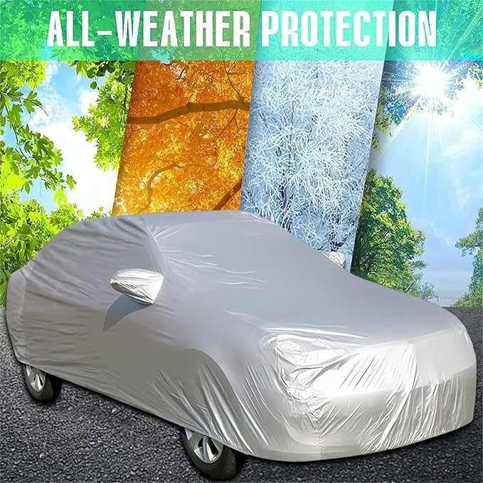 ikaufen Car Cover Waterproof All Weather for Automobiles, Car Cover Dirtproof, Scratch Resistant, Snowproof UV Protection Windproof, Universal Fit for Sedan (117-185 inch)